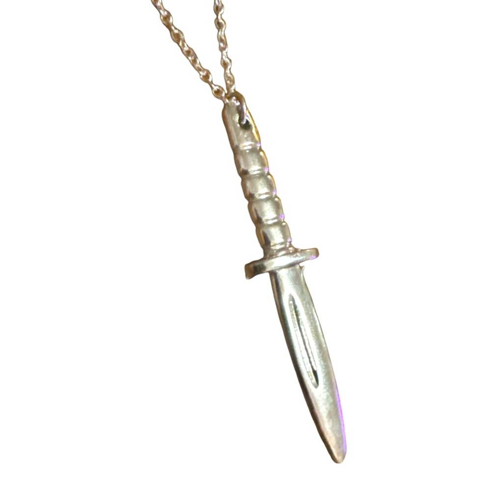 Dainty Silver Plated Dagger Necklace, 22” long, Dainty Silver Rolo Chain‎ - Picture 4 of 5